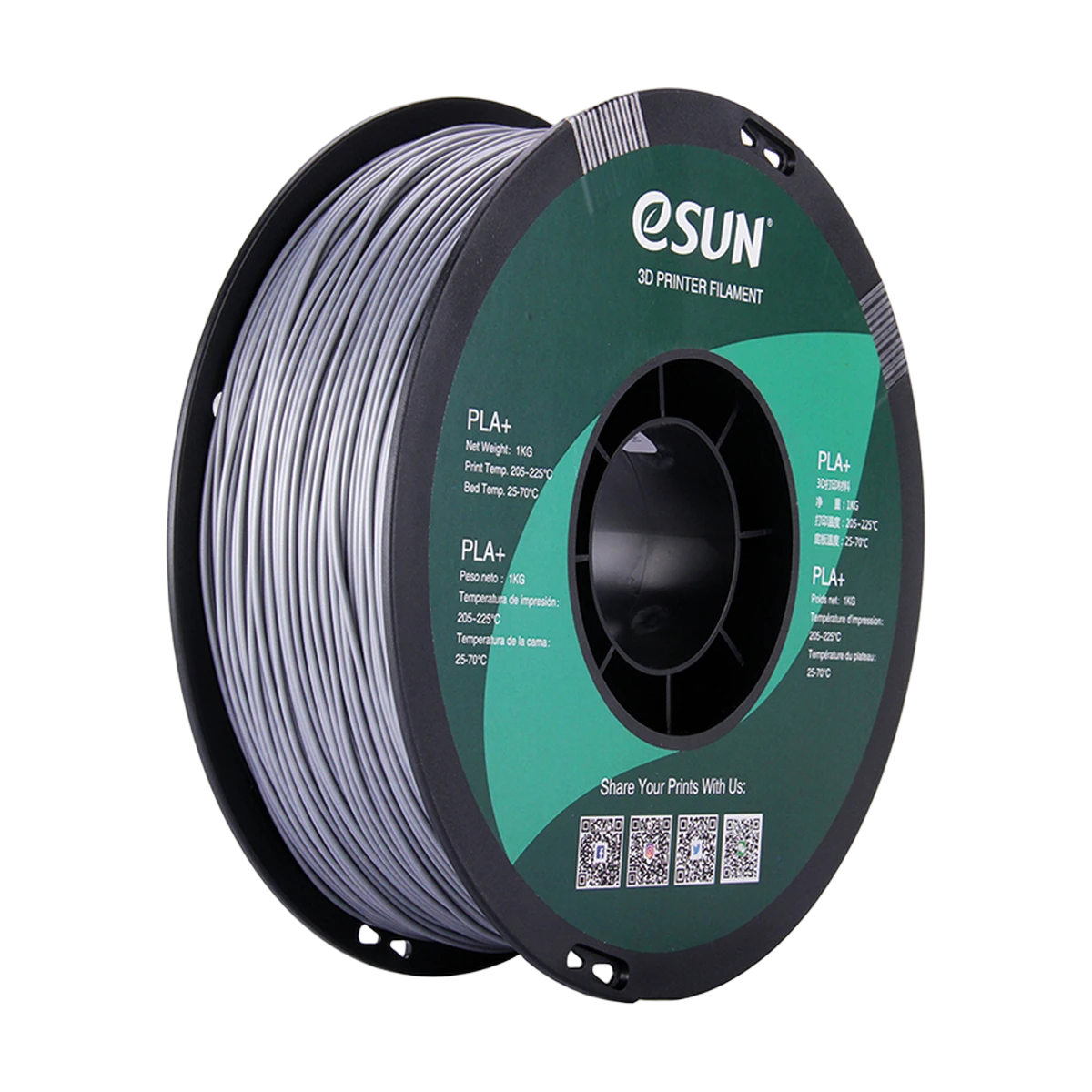 eSUN Filament 3D PLA+ Silver 1.75mm 1kg
