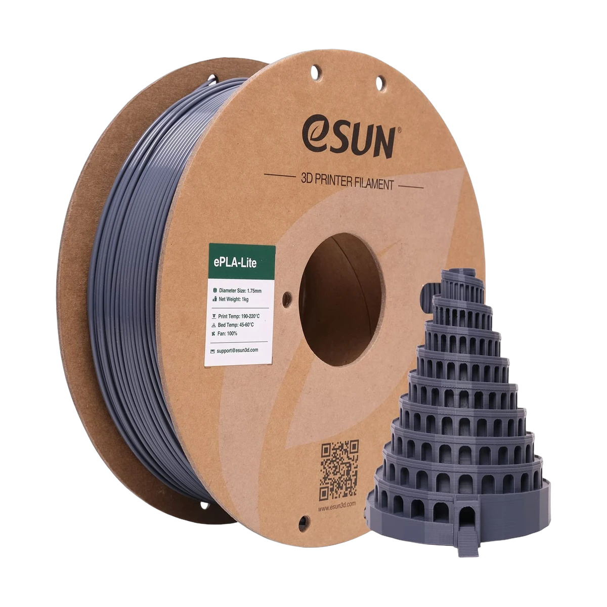 eSUN PLA-Lite 1.75mm 3D Filament Grey 1KG