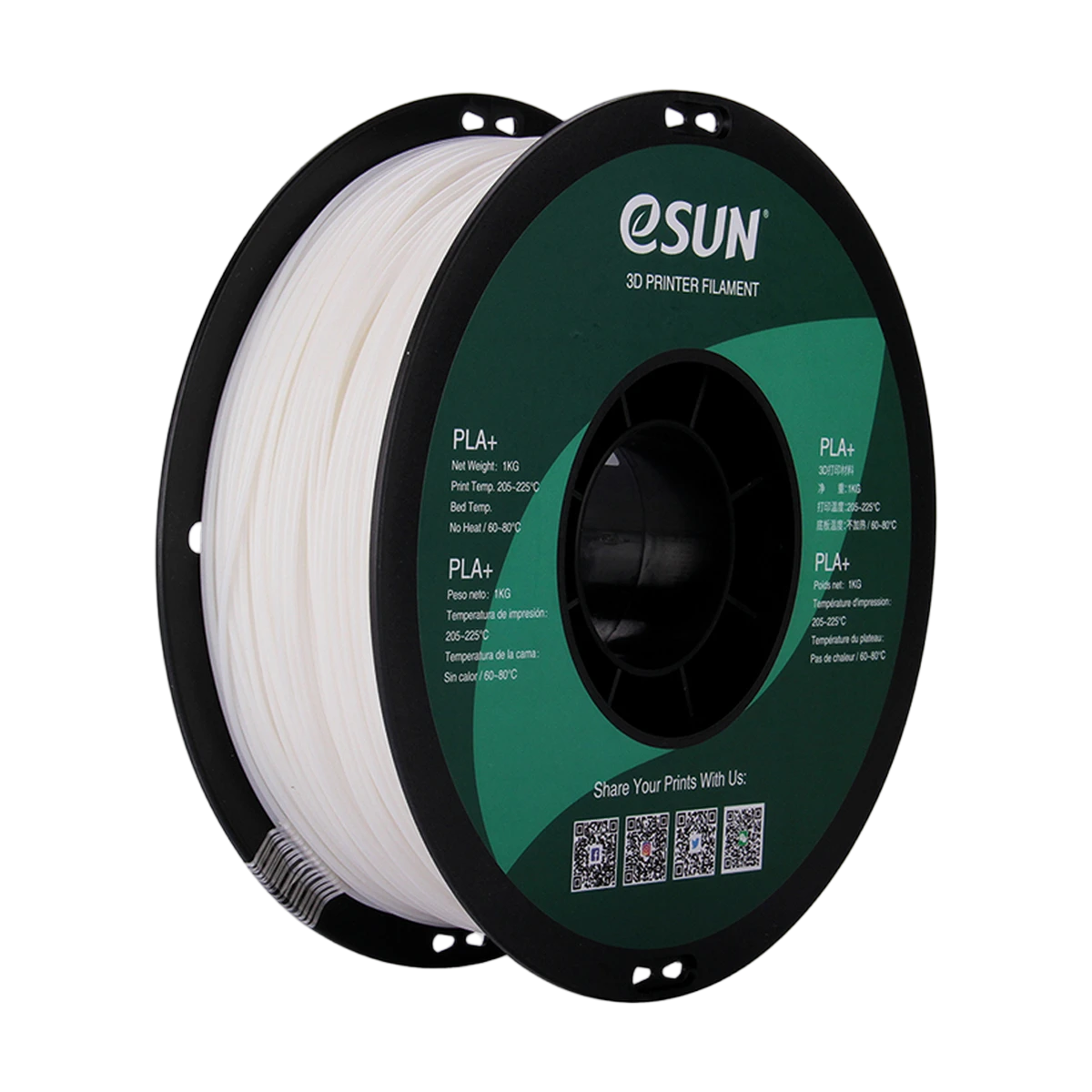 eSUN Filament 3D PLA+ White 1.75mm 1kg